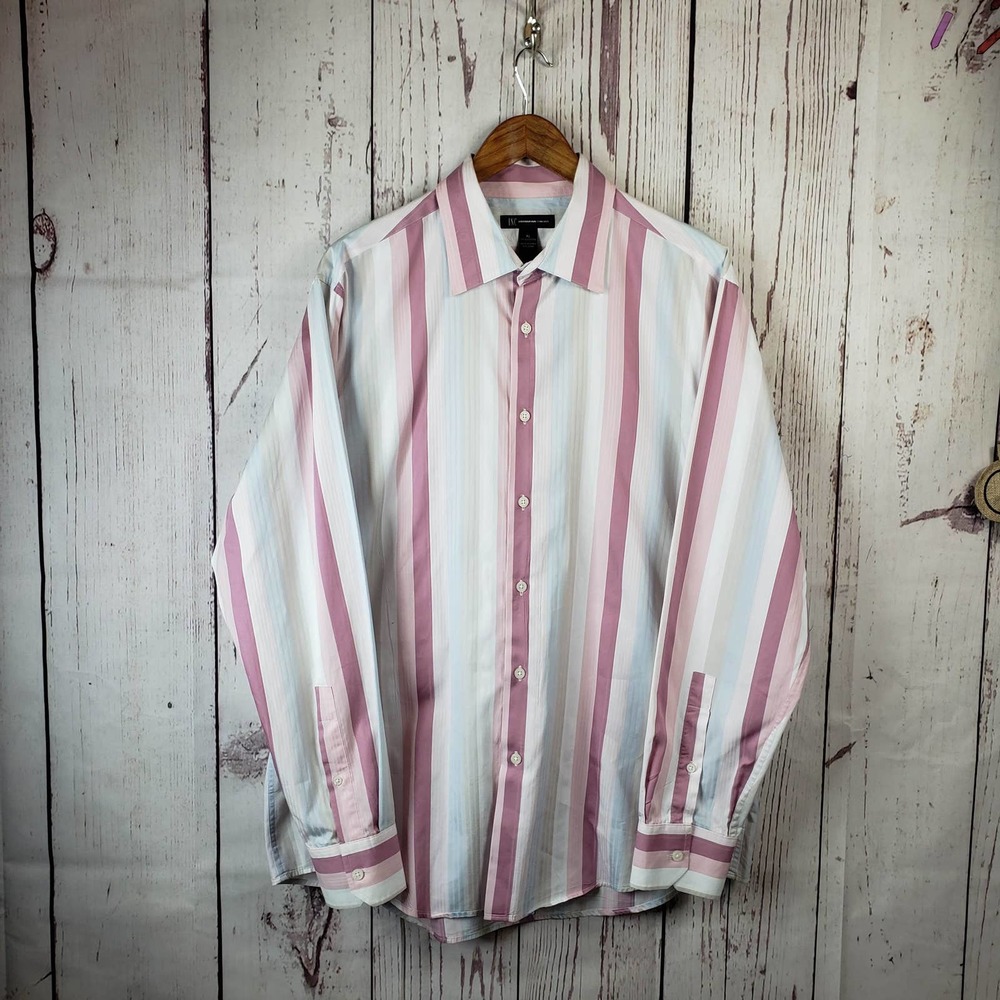 INC Mens Dress Shirt Size XL Button Down Striped Long Sleeve Cotton Pink
